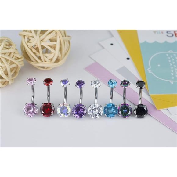 14G 316l Surgical Stainless Steel Belly Navel Button Rings AAA Cubic Zirconia - Picture 3 of 4